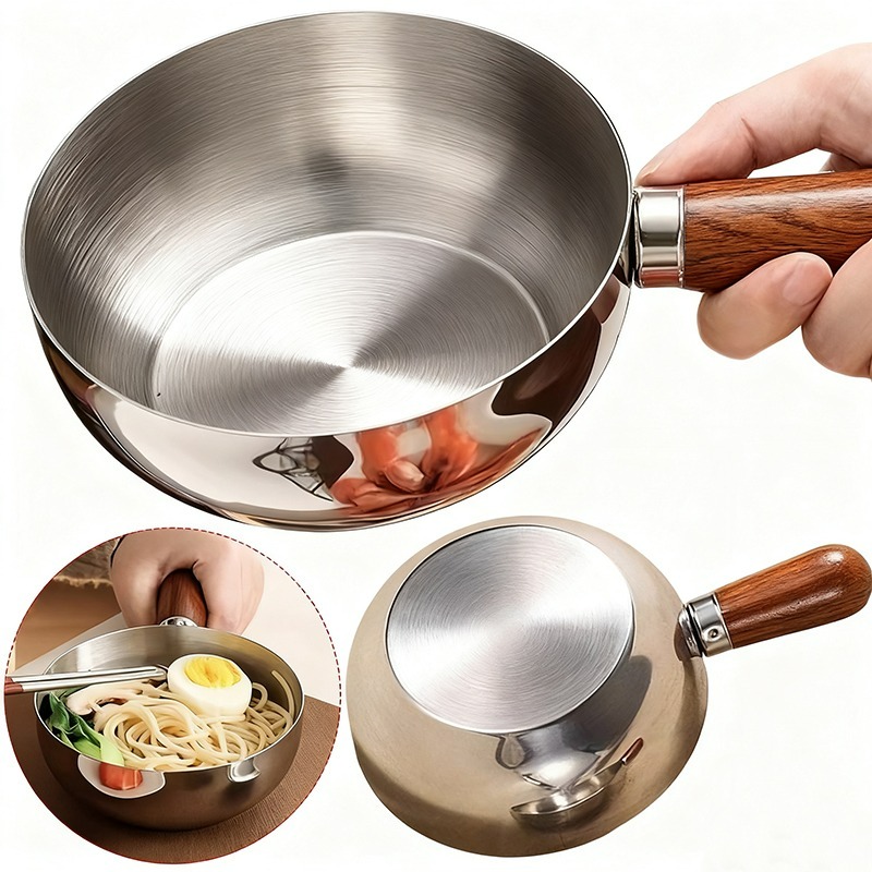 Kitchen Gadgets And Accessories - Roestvrijstalen Saucepan Melkpan met Walnoot Houten