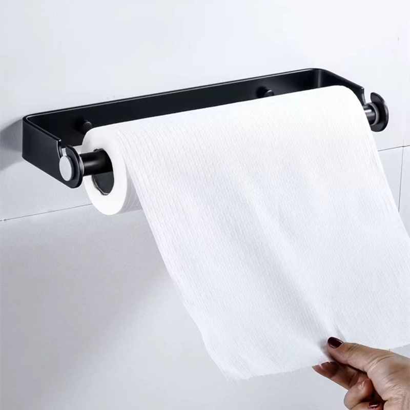 Kitchen Gadgets Storage Ideas - Zwart/zilveren multifunctionele keukenrolhouder, hangende opbergrek, plasticfolie-organizer,